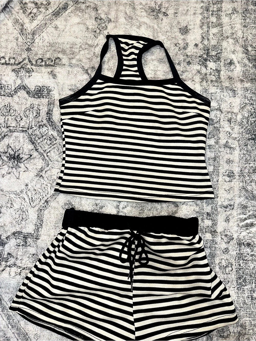 Striped Tank Top & Shorts Set in Black & White Like New